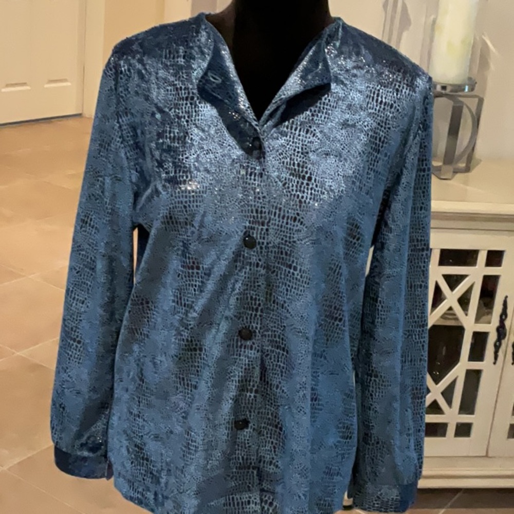 Brenda Goode vintage button down blue/black shimmer top, size small